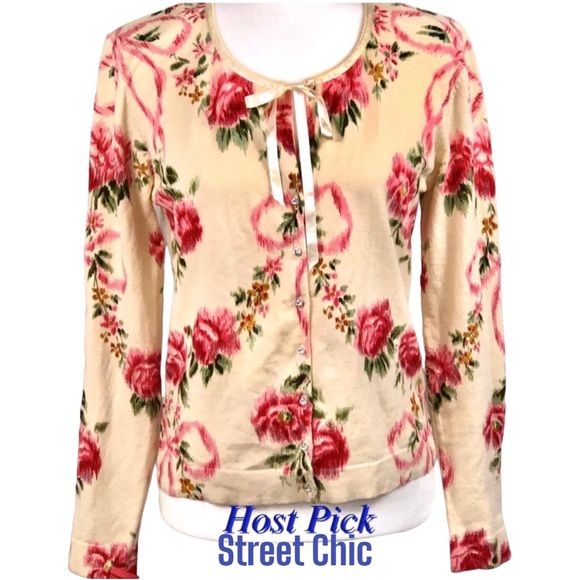 Charlotte Tarantola Sweaters - Charlotte Tarantola Floral Button Sweater Top SZ L